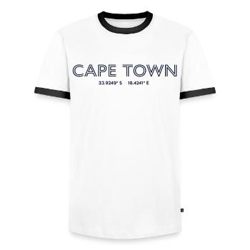 Coordonnées de la ville d’Afrique du Sud - Le Cap - T-shirt contrasté Homme - blanc/noir - Devant - AI Model Female 172 light (172cm) & AI Model Male 178 dark (178cm)