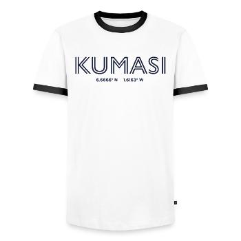 Coordonnées de la ville de Ghana - Kumasi - T-shirt contrasté Homme - blanc/noir - Devant - AI Model Female 172 light (172cm) & AI Model Male 178 dark (178cm)