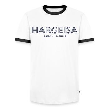 Somaliland Stadt Koordinaten - Hargeisa - Männer Kontrast-T-Shirt - Weiß/Schwarz - Vorne - AI Model Female 172 light (172cm) & AI Model Male 178 dark (178cm)