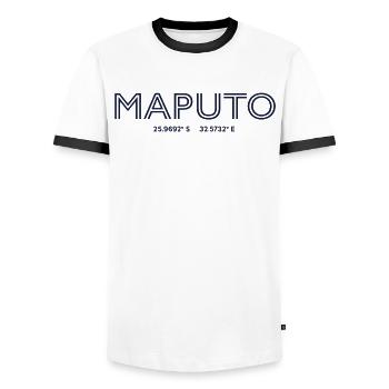 Coordonnées de la ville de Mozambique - Maputo - T-shirt contrasté Homme - blanc/noir - Devant - AI Model Female 172 light (172cm) & AI Model Male 178 dark (178cm)