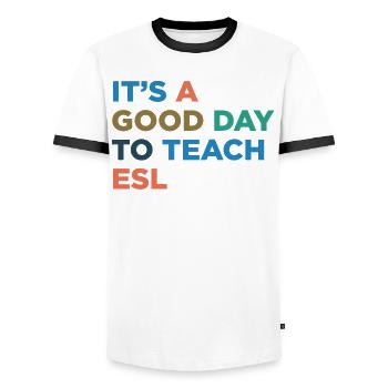 Enseigner aux enseignants d’anglais langue seconde - T-shirt contrasté Homme - blanc/noir - Devant - AI Model Female 172 light (172cm) & AI Model Male 178 dark (178cm)