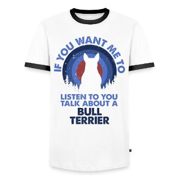 Talk about dog bulls -terriers - Men's Ringer Shirt - white/black - Front - AI Model Female 172 light (172cm) & AI Model Male 178 dark (178cm)