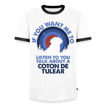 Parler du chien Coton de Tuléar - T-shirt contrasté Homme - blanc/noir - Devant - AI Model Female 172 light (172cm) & AI Model Male 178 dark (178cm)
