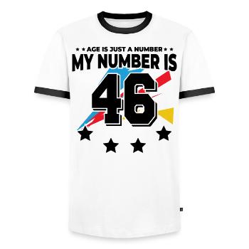 Alter Ist Nur Zahl - 46. Geburtstag - Männer Kontrast-T-Shirt - Weiß/Schwarz - Vorne - AI Model Female 172 light (172cm) & AI Model Male 178 dark (178cm)