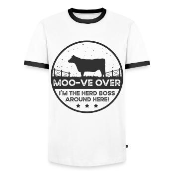 Moo-ve About Cow - Belted Galloway - Men's Ringer Shirt - white/black - Front - AI Model Female 172 light (172cm) & AI Model Male 178 dark (178cm)