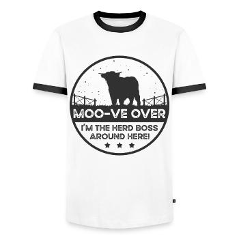 Moo -ve About Cow - Scottish Highlands - Men's Ringer Shirt - white/black - Front - AI Model Female 172 light (172cm) & AI Model Male 178 dark (178cm)
