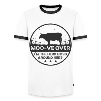 Moo -ve Über Kuh - Limousin - Männer Kontrast-T-Shirt - Weiß/Schwarz - Vorne - AI Model Female 172 light (172cm) & AI Model Male 178 dark (178cm)