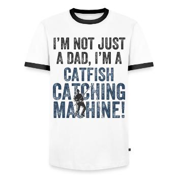 Papa Fängt - Welsangeln - Männer Kontrast-T-Shirt - Weiß/Schwarz - Vorne - AI Model Female 172 light (172cm) & AI Model Male 178 dark (178cm)