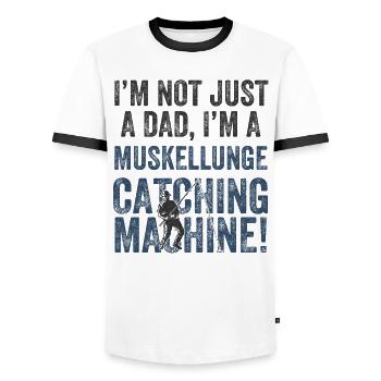 Papa Catching - Muscle Lung Fishing - T-shirt contrasté Homme - blanc/noir - Devant - AI Model Female 172 light (172cm) & AI Model Male 178 dark (178cm)