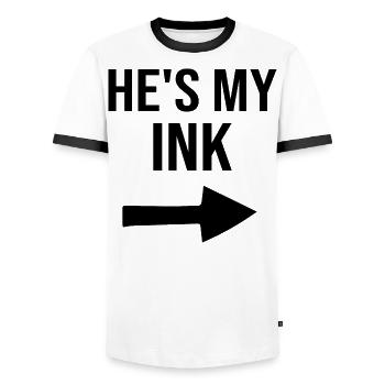 Meine Tinte Mein Tattoo - Lustiges Paar Matching - Männer Kontrast-T-Shirt - Weiß/Schwarz - Vorne - AI Model Female 172 light (172cm) & AI Model Male 178 dark (178cm)