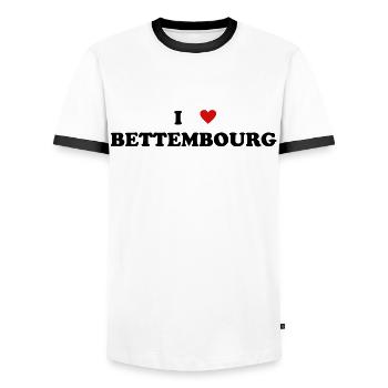Coeur de la ville de Luxembourg - J’aime Bettembourg - T-shirt contrasté Homme - blanc/noir - Devant - AI Model Female 172 light (172cm) & AI Model Male 178 dark (178cm)