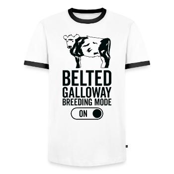 Cow breeding mode on - Gürnelgalloway - Men's Ringer Shirt - white/black - Front - AI Model Female 172 light (172cm) & AI Model Male 178 dark (178cm)