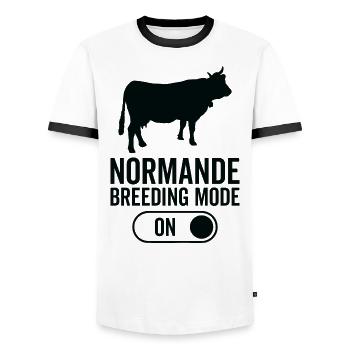 Mode d’élevage de vaches activé - Normande - T-shirt contrasté Homme - blanc/noir - Devant - AI Model Female 172 light (172cm) & AI Model Male 178 dark (178cm)