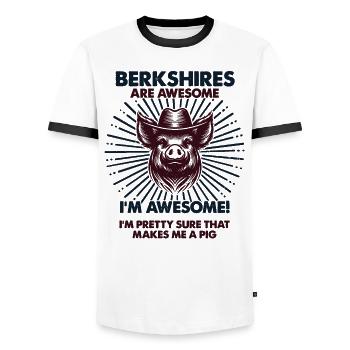 Cochon Papa Maman - Agriculteur Berkshires - T-shirt contrasté Homme - blanc/noir - Devant - AI Model Female 172 light (172cm) & AI Model Male 178 dark (178cm)