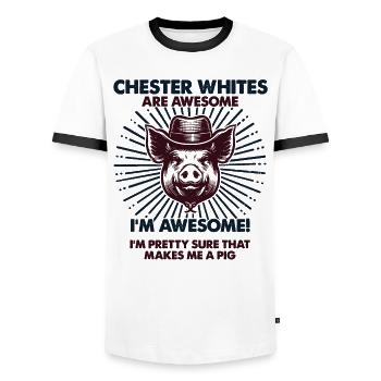 Cochon Papa Maman - Fermier Chester White - T-shirt contrasté Homme - blanc/noir - Devant - AI Model Female 172 light (172cm) & AI Model Male 178 dark (178cm)
