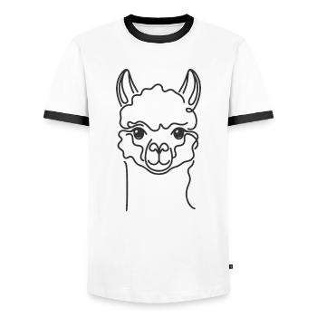 Line Art Dad Mama - Alpaca - Men's Ringer Shirt - white/black - Front - AI Model Female 172 light (172cm) & AI Model Male 178 dark (178cm)