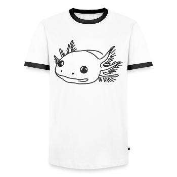 Linie Art Dad Mama - Axolotl - Männer Kontrast-T-Shirt - Weiß/Schwarz - Vorne - AI Model Female 172 light (172cm) & AI Model Male 178 dark (178cm)