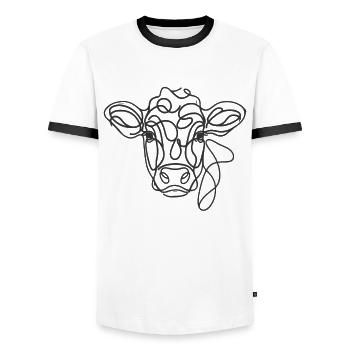 Line Art Dad Mum Cow - Devon - Men's Ringer Shirt - white/black - Front - AI Model Female 172 light (172cm) & AI Model Male 178 dark (178cm)