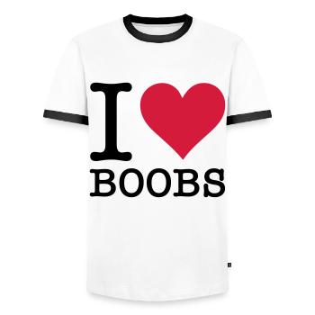 I love seins - T-shirt contrasté Homme - blanc/noir - Devant - AI Model Female 172 light (172cm) & AI Model Male 178 dark (178cm)