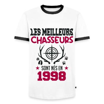 Anniversaire chasseur Née en 1998 - T-shirt contrasté Homme - blanc/noir - Devant - AI Model Female 172 light (172cm) & AI Model Male 178 dark (178cm)