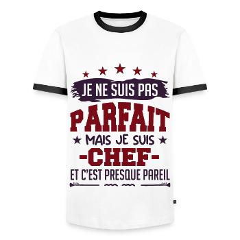 Je Ne Suis Parfait Mais Je Suis Chef - T-shirt contrasté Homme - blanc/noir - Devant - AI Model Female 172 light (172cm) & AI Model Male 178 dark (178cm)