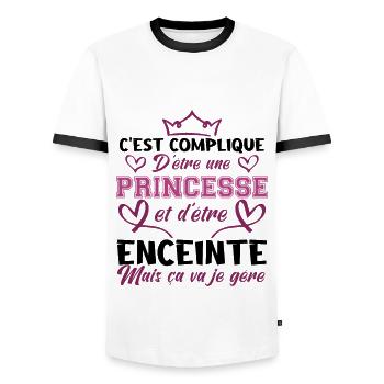 PRINCESSE ET ENCEINTE - T-shirt contrasté Homme - blanc/noir - Devant - AI Model Female 172 light (172cm) & AI Model Male 178 dark (178cm)