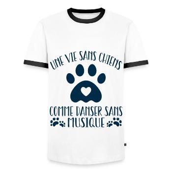 une vie sans chien c'est comme danser sans musique - T-shirt contrasté Homme - blanc/noir - Devant - AI Model Female 172 light (172cm) & AI Model Male 178 dark (178cm)