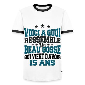 Voici à Quoi Ressemble Un BeauGosse 15 ans, Cadeau - T-shirt contrasté Homme - blanc/noir - Devant - AI Model Female 172 light (172cm) & AI Model Male 178 dark (178cm)