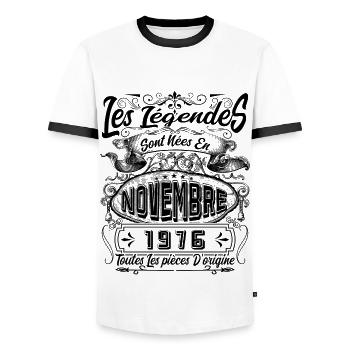 Les Légendes Sont Nées En Novembre 1976 Cadeau - T-shirt contrasté Homme - blanc/noir - Devant - AI Model Female 172 light (172cm) & AI Model Male 178 dark (178cm)