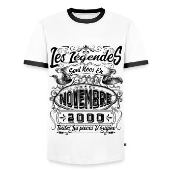 Les Légendes Sont Nées En Novembre 2000 Cadeau - T-shirt contrasté Homme - blanc/noir - Devant - AI Model Female 172 light (172cm) & AI Model Male 178 dark (178cm)