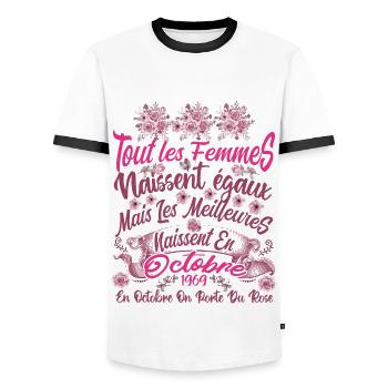 Anniversaire octobre 1969, octobre rose cadeau - T-shirt contrasté Homme - blanc/noir - Devant - AI Model Female 172 light (172cm) & AI Model Male 178 dark (178cm)