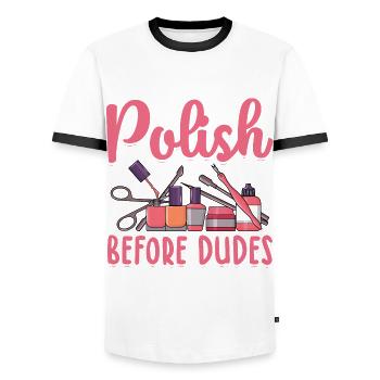 Peindre les ongles - T-shirt contrasté Homme - blanc/noir - Devant - AI Model Female 172 light (172cm) & AI Model Male 178 dark (178cm)
