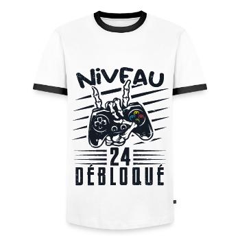 Niveau 24 Débloqué | cadeau de joueur - T-shirt contrasté Homme - blanc/noir - Devant - AI Model Female 172 light (172cm) & AI Model Male 178 dark (178cm)