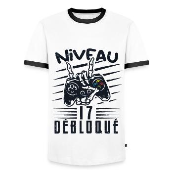 Niveau 17 Débloqué | cadeau de joueur - T-shirt contrasté Homme - blanc/noir - Devant - AI Model Female 172 light (172cm) & AI Model Male 178 dark (178cm)