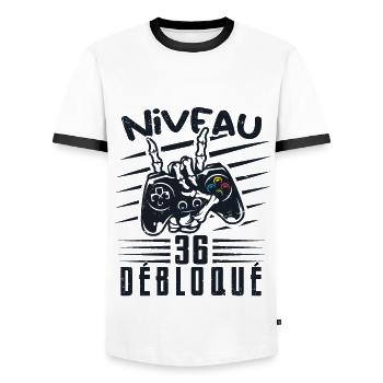 Niveau 36 Débloqué | cadeau de joueur - T-shirt contrasté Homme - blanc/noir - Devant - AI Model Female 172 light (172cm) & AI Model Male 178 dark (178cm)