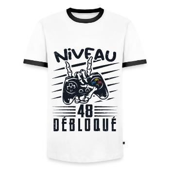 Niveau 48 Débloqué | cadeau de joueur - T-shirt contrasté Homme - blanc/noir - Devant - AI Model Female 172 light (172cm) & AI Model Male 178 dark (178cm)
