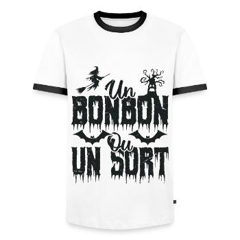 Un bonbon ou un sort - T-shirt contrasté Homme - blanc/noir - Devant - AI Model Female 172 light (172cm) & AI Model Male 178 dark (178cm)