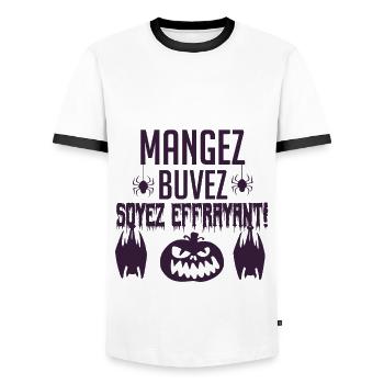 Mangez, buvez, soyez effrayant - T-shirt contrasté Homme - blanc/noir - Devant - AI Model Female 172 light (172cm) & AI Model Male 178 dark (178cm)