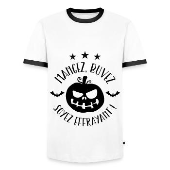 mangez, buvez, soyez effrayant - T-shirt contrasté Homme - blanc/noir - Devant - AI Model Female 172 light (172cm) & AI Model Male 178 dark (178cm)