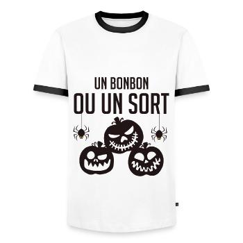 Un bonbon ou un sort - T-shirt contrasté Homme - blanc/noir - Devant - AI Model Female 172 light (172cm) & AI Model Male 178 dark (178cm)