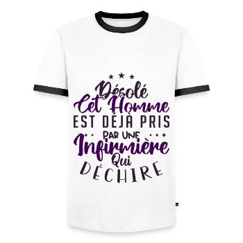 Cet Homme Est Déjà Pris Par Une Infirmière - T-shirt contrasté Homme - blanc/noir - Devant - AI Model Female 172 light (172cm) & AI Model Male 178 dark (178cm)