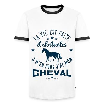 j'm'en fous j'ai mon cheval - T-shirt contrasté Homme - blanc/noir - Devant - AI Model Female 172 light (172cm) & AI Model Male 178 dark (178cm)
