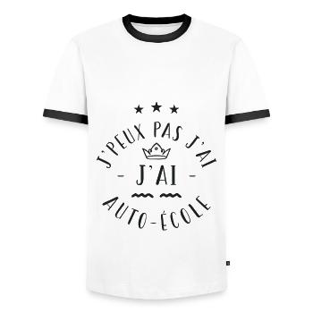 j'peux pas j ai auto école - T-shirt contrasté Homme - blanc/noir - Devant - AI Model Female 172 light (172cm) & AI Model Male 178 dark (178cm)