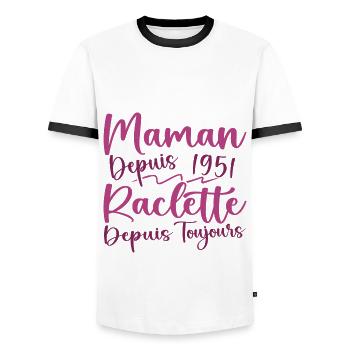 Maman depuis 1951 Raclette depuis toujours, Cadeau - T-shirt contrasté Homme - blanc/noir - Devant - AI Model Female 172 light (172cm) & AI Model Male 178 dark (178cm)