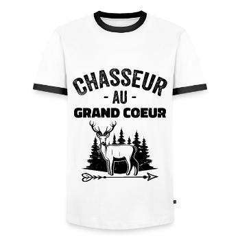 Chasseur Au Grand Coeur | Cadeau Meilleur Chasseur - T-shirt contrasté Homme - blanc/noir - Devant - AI Model Female 172 light (172cm) & AI Model Male 178 dark (178cm)