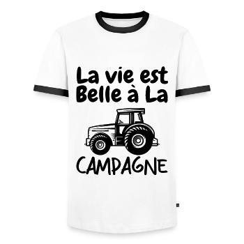 La Vie est Belle à La Campagne - T-shirt contrasté Homme - blanc/noir - Devant - AI Model Female 172 light (172cm) & AI Model Male 178 dark (178cm)