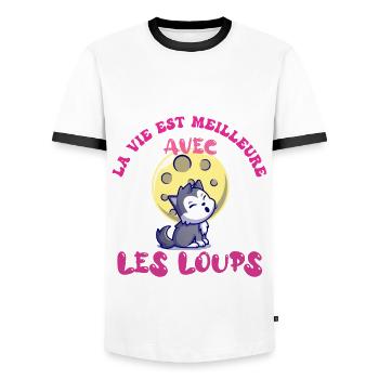 Enfant Fille La Vie Est Meilleure avec les Loups - T-shirt contrasté Homme - blanc/noir - Devant - AI Model Female 172 light (172cm) & AI Model Male 178 dark (178cm)