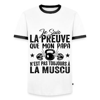 Preuve que mon papa muscu, Papa Musclé, Nouveau-né - T-shirt contrasté Homme - blanc/noir - Devant - AI Model Female 172 light (172cm) & AI Model Male 178 dark (178cm)