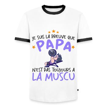 Preuve que mon papa muscu, Papa Musclé, Nouveau-né - T-shirt contrasté Homme - blanc/noir - Devant - AI Model Female 172 light (172cm) & AI Model Male 178 dark (178cm)