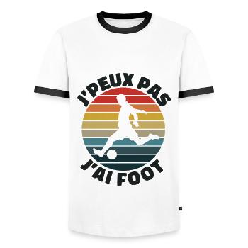 Je Peux Pas J'ai Foot | J'peux Pas J'ai foot - T-shirt contrasté Homme - blanc/noir - Devant - AI Model Female 172 light (172cm) & AI Model Male 178 dark (178cm)